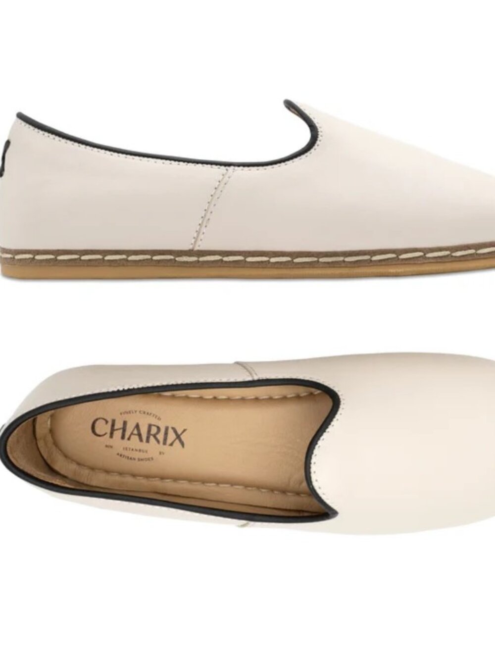 Charix Women's Cream Leather Slip On Loafer Comfort Classic 37 (US 7)